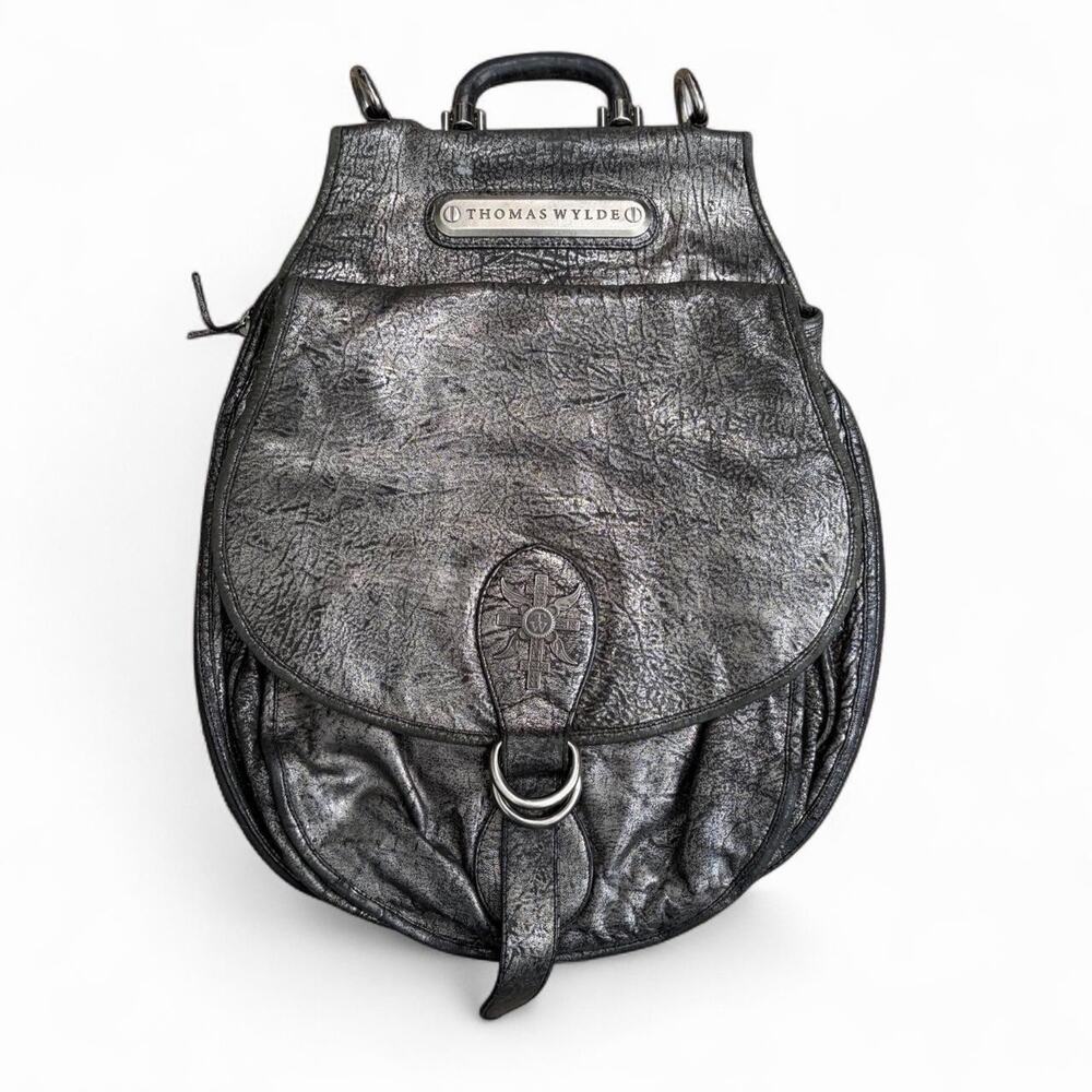 Thomas Wylde Leather Skull Metallic Pebble Leather Grunge Hand Bag